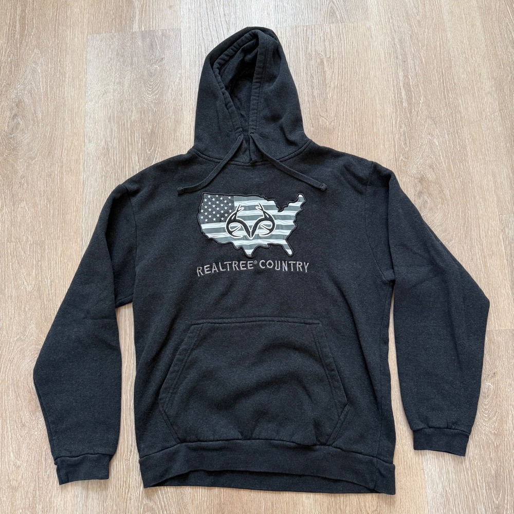 Realtree Hoodie Sweatshirt Men Size Medium Gray USA Graphic Logo Pullover - Picture 1 of 6